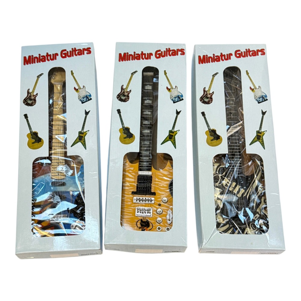 Miniature Guitars Lot 3 Approx 9.5 inch tall with stands Dollhouse